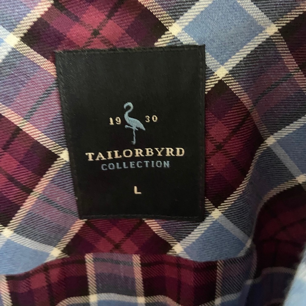 Tailorbyrd Collection Mens Large Plaid Button Down Shirt Maroon Blue Long Sleeve - Picture 3 of 5